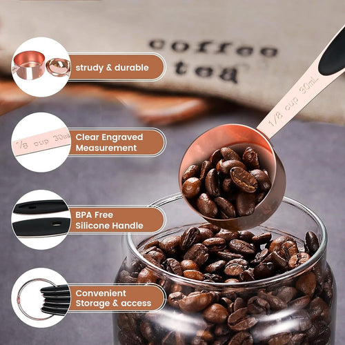 Essenshire 7.05 oz Stainless Steel Stackable Measuring Cups & Spoons Set Rose Gold - Image 2