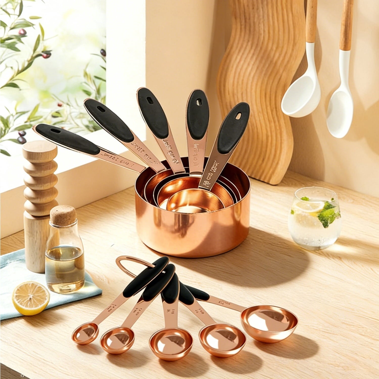 Essenshire 7.05 oz Stainless Steel Stackable Measuring Cups & Spoons Set Rose Gold - Image 5